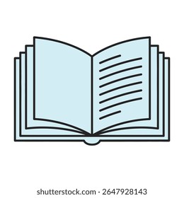 Ícone vetor plano de um livro aberto, simbolizando educação, leitura e literatura, estilo limpo e moderno