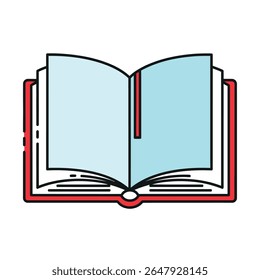 Ícone vetor plano de um livro aberto, simbolizando educação, leitura e literatura, estilo limpo e moderno