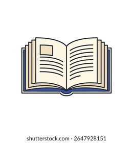 Ícone vetor plano de um livro aberto, simbolizando educação, leitura e literatura, estilo limpo e moderno