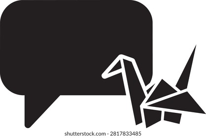Flat vector icon of an origami crane beside a speech bubble