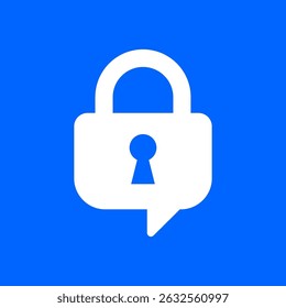 Ícone de vetor plano de um cadeado com balão de fala, simbolizando mensagens seguras e privacidade digital.