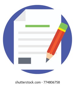 
Flat vector icon of a pencil and paper symbolising documentation
