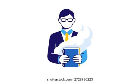 Flat vector icon of a person holding a steaming book