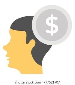 
Flat vector icon of a person with money on his head symbolising business mind
