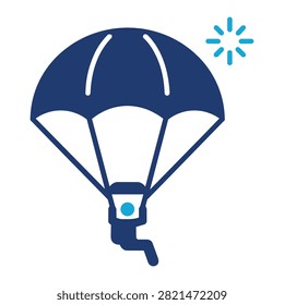 Flat vector icon of a person parachuting with sun symbol isolated