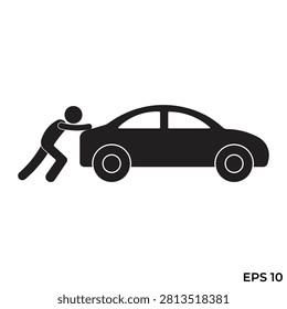 Flat vector icon of a person pushing a car