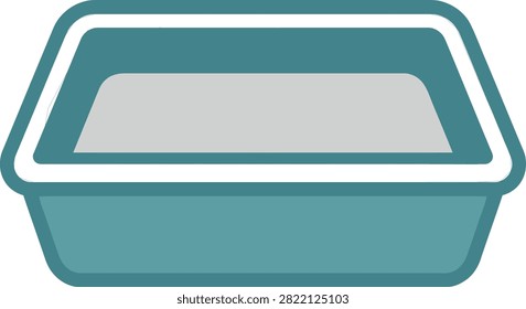 A flat vector icon of a pet litter box, depicted in a simple, clean, and modern graphic style.