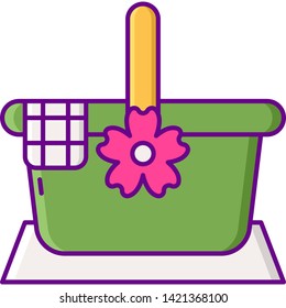 Flat vector icon of picnic basket with sakura flower symbol illustration