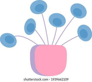Icono vector plano de la planta de pilea con hojas verdes en olla rosa aislado en fondo blanco