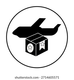 Icono de Vector plano de un avión que lleva regalos y ayuda. Adecuado para servicios de entrega.