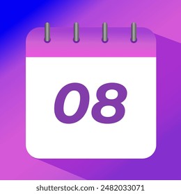 Icono de Vector plano de calendario púrpura con día específico marcado, día 08