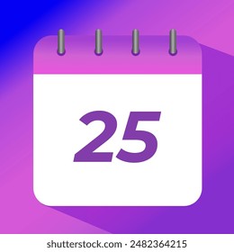 Icono de Vector plano de calendario púrpura con día específico marcado, día 25
