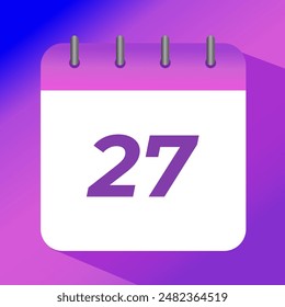 Icono de Vector plano de calendario púrpura con día específico marcado, día 27