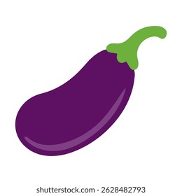 Flat vector icon of a purple eggplant with green stem on white background.
