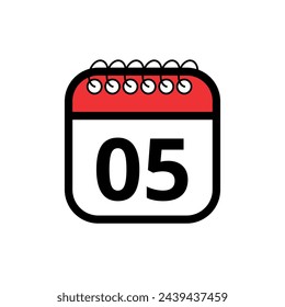 Flat vector icon of red calendar with specific day marked, day 05. Calendar icon for websites, blogs and graphic resources.