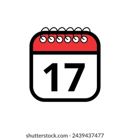 Flat vector icon of red calendar with specific day marked, day 17. Calendar icon for websites, blogs and graphic resources.