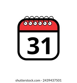 Flat vector icon of red calendar with specific day marked, day 31. Calendar icon for websites, blogs and graphic resources.