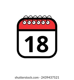 Flat vector icon of red calendar with specific day marked, day 18. Calendar icon for websites, blogs and graphic resources.