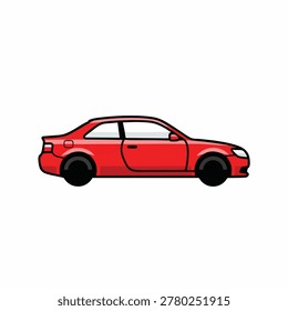 A flat vector icon of a red coupe car viewed from the side isolated on a white background