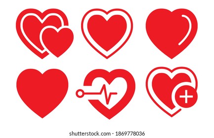 Flat vector icon a red heart shape, medicine or medical health care or romantical symbol for apps and website