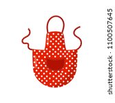 Flat vector icon of red retro polka dot apron. Cute women s cooking dress with pocket. Protective garment of housewife