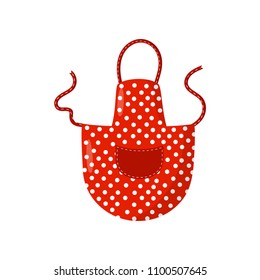 Flat vector icon of red retro polka dot apron. Cute women s cooking dress with pocket. Protective garment of housewife