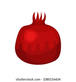 Flat vector icon of red ripe pomegranate. Delicious fruit. Healthy food. Element for print, poster, juice or yogurt packaging