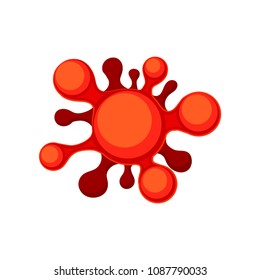 Flat vector icon of red round-shaped virus or bacteria. Structure of disease-causing pathogen under microscope. Microbiology theme