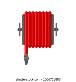 Flat vector icon of red water hose for fire fighting. Flame prevention tool. Object for concept about safety and firefighter job