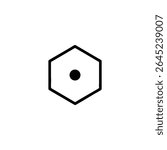 A flat vector icon of a regular hexagon outline with a large, filled black dot at its exact geometric center, indicating point selection. Monoline style.