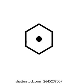 A flat vector icon of a regular hexagon outline with a large, filled black dot at its exact geometric center, indicating point selection. Monoline style.
