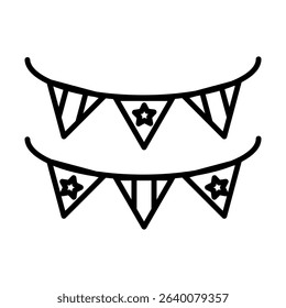 Flat vector icon representing 4th of July celebration in the USA, includes patriotic symbols and holiday elements.