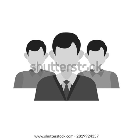 A flat vector icon representing a business leader in a tie with two team members standing behind him in a corporate organizational structure