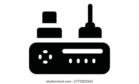 A flat vector icon representing a console charging dock station, used for gaming equipment or charging accessories.