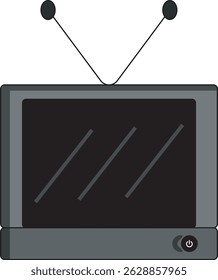 Ícone de vetor plano de uma televisão retrô com antena, esquema de cores em tons de cinza, ideal para designs de interface de mídia, difusão e entretenimento.