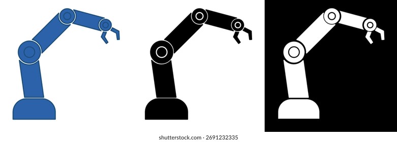 Ícone de vetor plano de um braço robótico simbolizando automação de fábrica, engenharia robótica e sistemas de máquinas industriais. Perfeito para projetos de automação, fabricação e tecnologia industrial