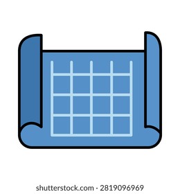 A flat vector icon of a rolled architectural blueprint plan.