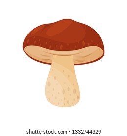 Flat vector icon of russula mustelina. Mushroom with brown cap and beige stalk. Edible fungus. Cooking ingredient
