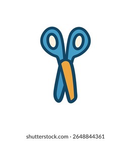 Flat vector icon of school scissors for arts and crafts, cutting paper, kids activities, classroom supplies, and creative learning materials design projects