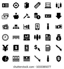 Flat vector icon set - abacus vector, graph, pie, japanese candle, laptop, cash, crisis, money bag, piggy bank, coin stack, auction, annual report, receipt, clock, target, man, binder, arrow down