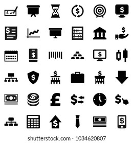Flat vector icon set - abacus vector, bank, exchange, graph, japanese candle, cash, case, investment, dollar growth, check, building, calculator, clock, target, sand, arrow down, presentation board