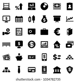 Flat vector icon set - abacus vector, bank, exchange, graph, pie, japanese candle, laptop, credit card, percent growth, money bag, piggy, case, investment, binder, presentation board, tie, safe