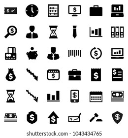 Flat vector icon set - abacus vector, exchange, graph, laptop, credit card, crisis, money bag, piggy bank, manager, case, dollar growth, auction, check, annual report, receipt, search, clock, binder