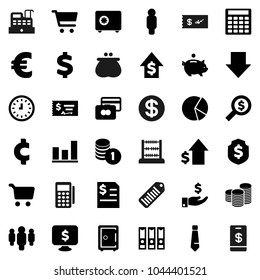 Flat vector icon set - abacus vector, graph, pie, cart, credit card, piggy bank, investment, dollar growth, coin stack, check, annual report, calculator, money search, clock, man, binder, arrow down