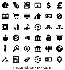 Flat vector icon set - abacus vector, bank, exchange, dollar coin, graph, gold ingot, pie, cart, percent growth, money bag, piggy, investment, stack, auction, check, receipt, search, clock, man, tie