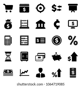 Flat vector icon set - abacus vector, bank, exchange, dollar coin, graph, cart, percent growth, money bag, piggy, manager, receipt, target, sand clock, presentation board, safe, calendar, monitor
