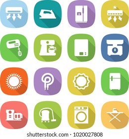 flat vector icon set - air conditioning vector, iron, fridge, mixer, coffee maker, kitchen scales, gas oven, elecric, induction, food processor, vacuum cleaner, washing machine, board