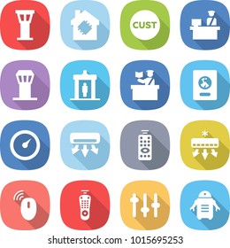 flat vector icon set - airport tower vector, smart house, customs, control, detector, inspector, passport, barometer, air conditioning, remote, wireless mouse, setup, robot
