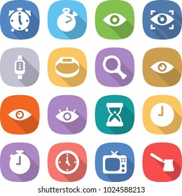 flat vector icon set - alarm clock vector, stopwatch, eye, identity, smart watch, bracelet, magnifier, sand, tv, turk