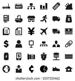 Flat vector icon set - alarm clock vector, presentation, document, graph, pie, cash, hierarchy, yen sign, cent, dollar, snickers, enegry drink, run, earth, plane, sea container, delivery, package